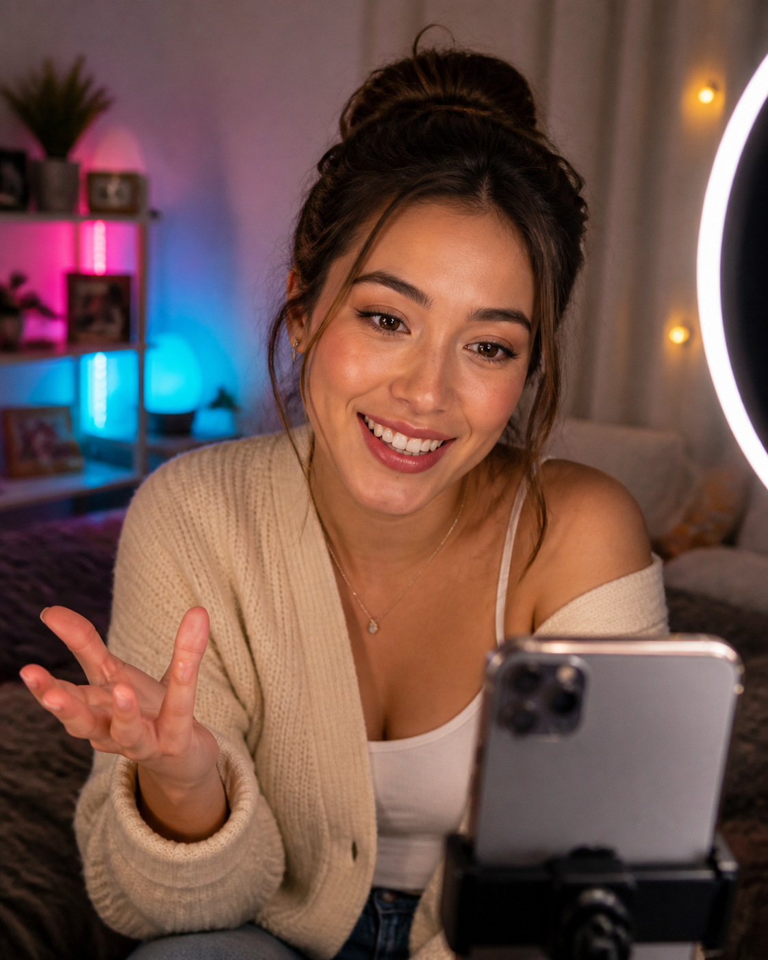 Illustrative social live stream with chat activity